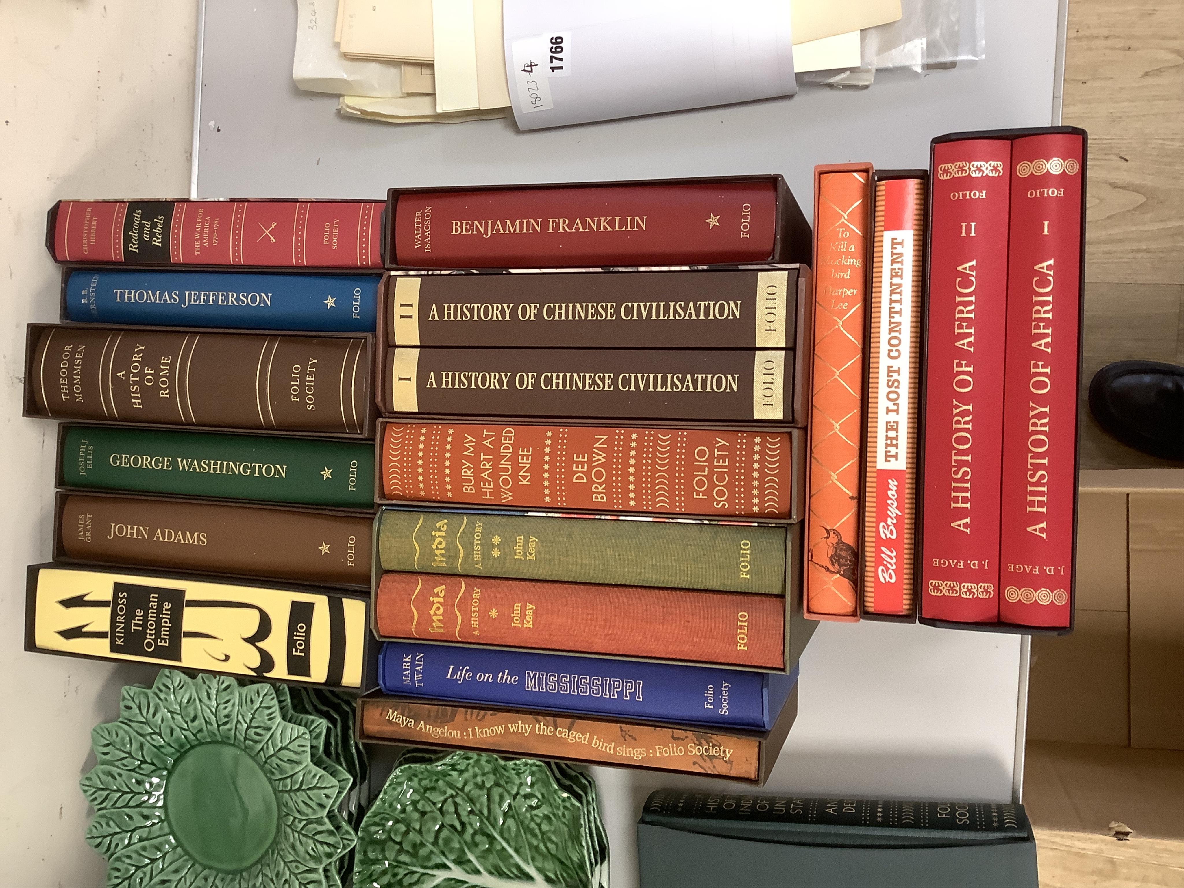 A large collection of folio society books to include T. E. Lawrence, Revolt in the Desert, John Gribbin, History of Western Science and Henry Hobhouse, Seeds of Change